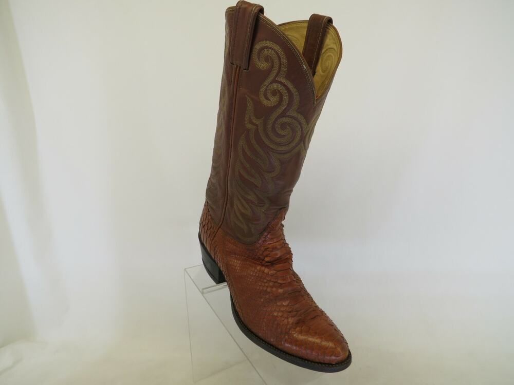 Tony Lama Brown Leather Snake Western Cowboy Boot Mens Size 8.5 D Gold Label